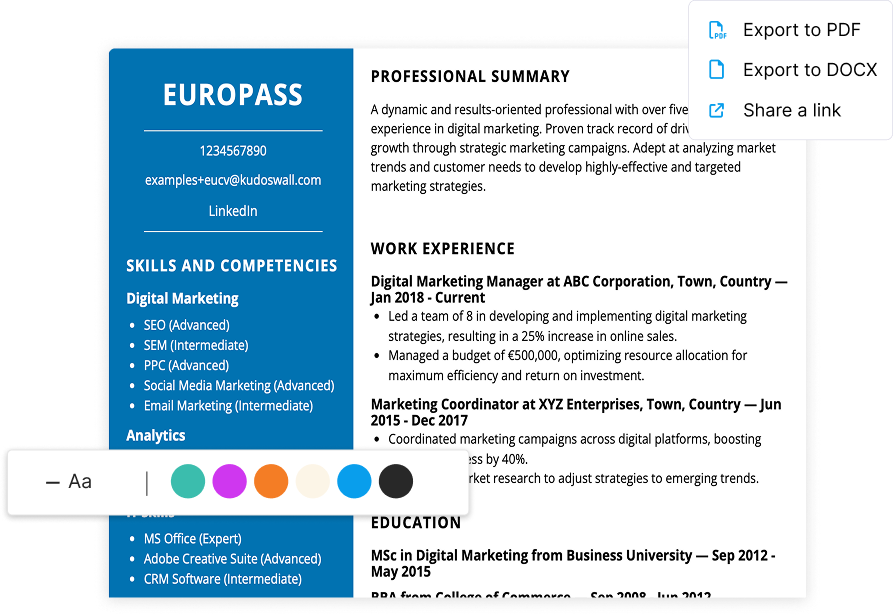Europass CV Maker AI Europass CV Builder For ATS Friendly Curriculum 