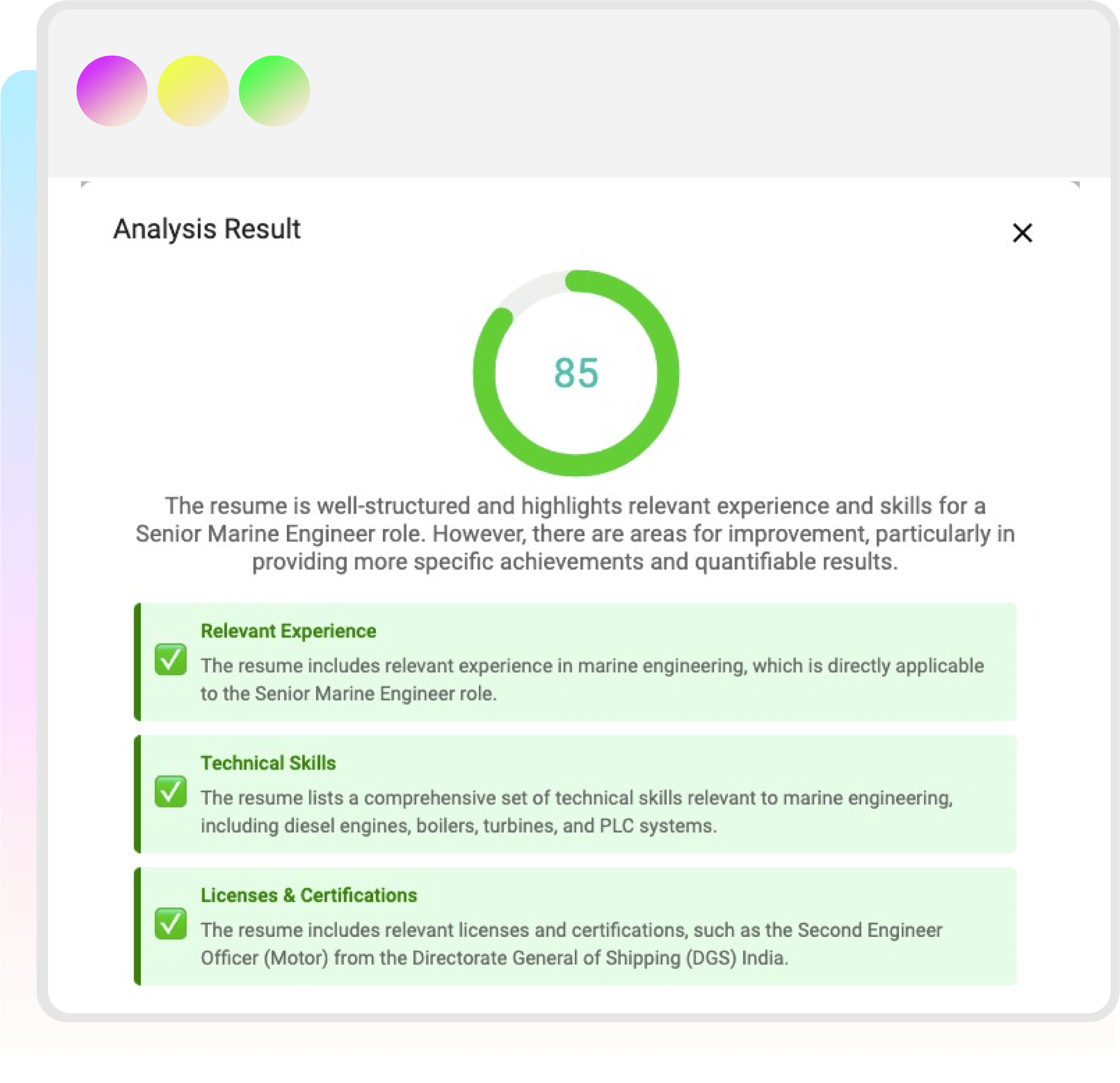 CV Score provided by ATS Resume Checker