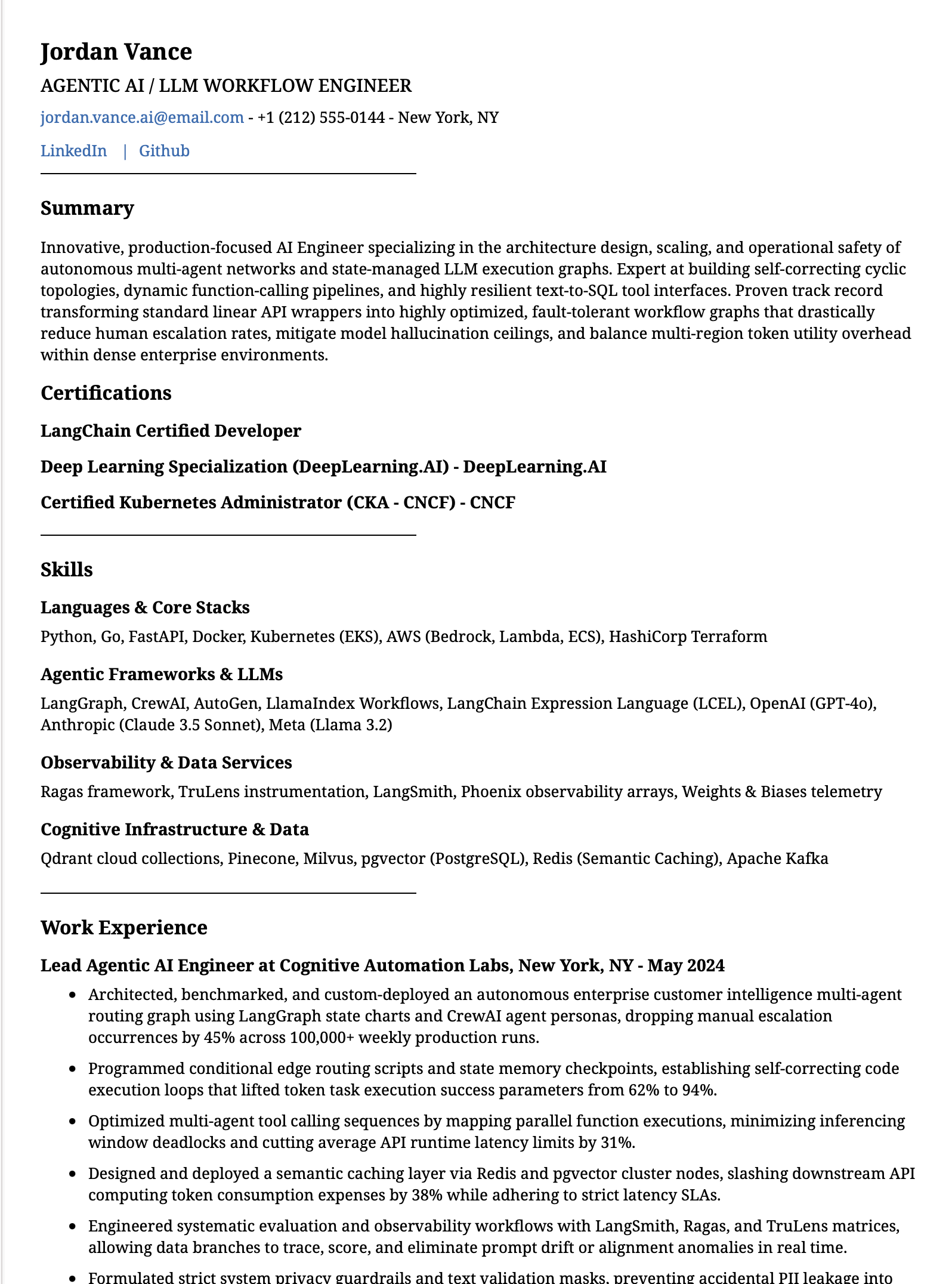 Agentic AI Engineer Resume Example and Template