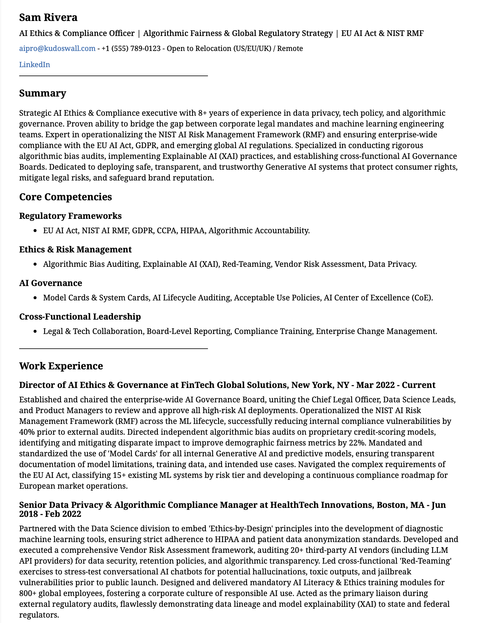 AI Ethics Officer Resume