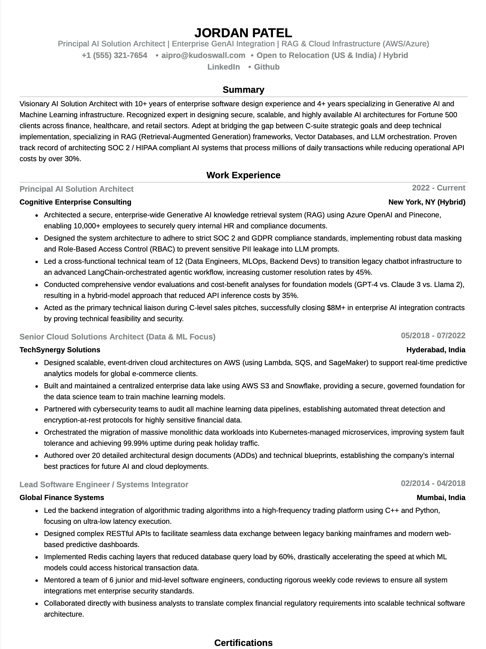 AI Solution Architect Resume