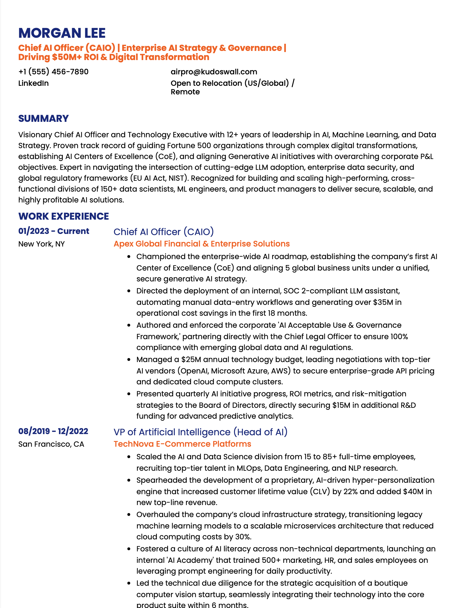 Chief AI Officer Resume