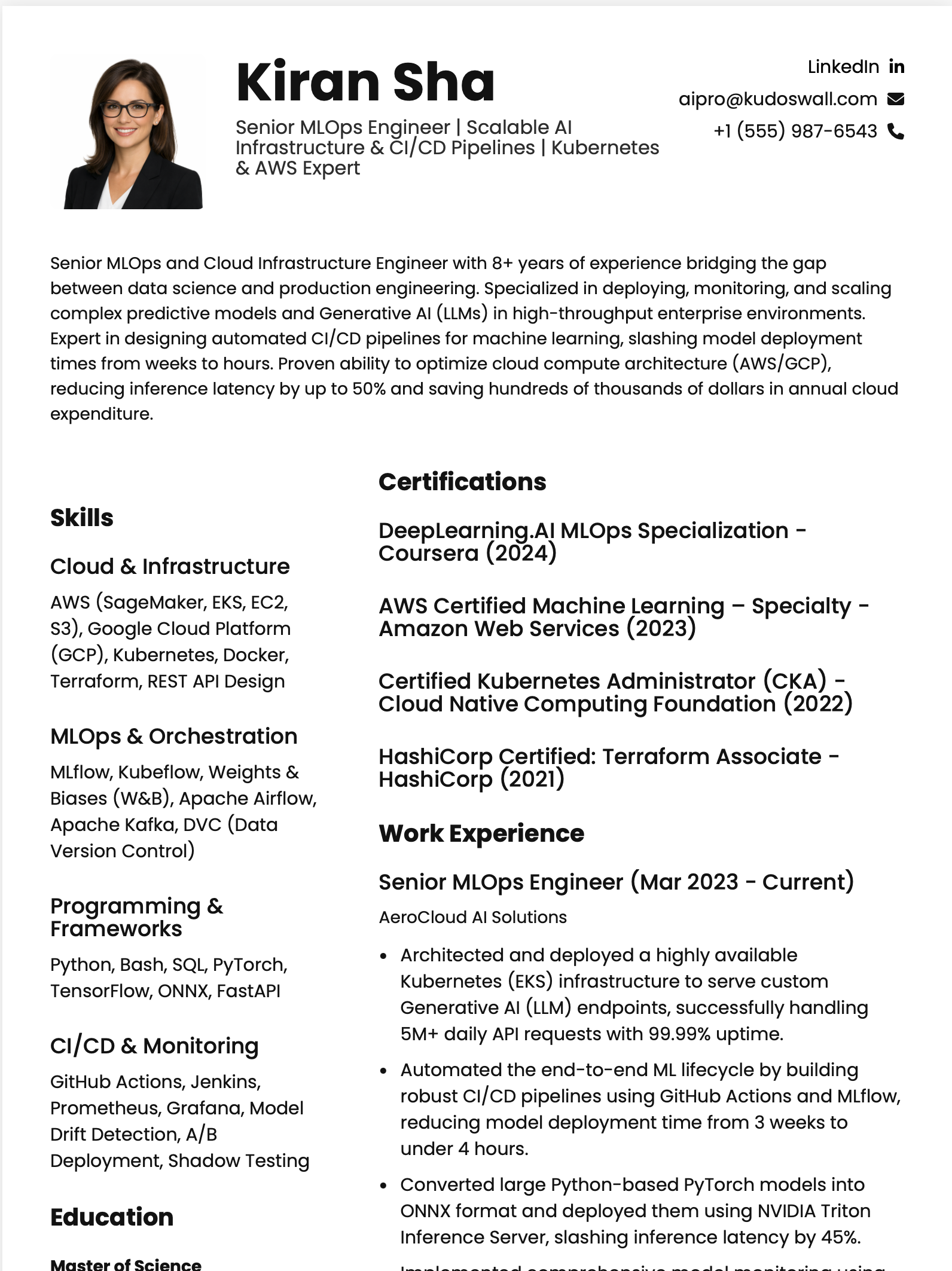 Senior MLOps Engineer Resume