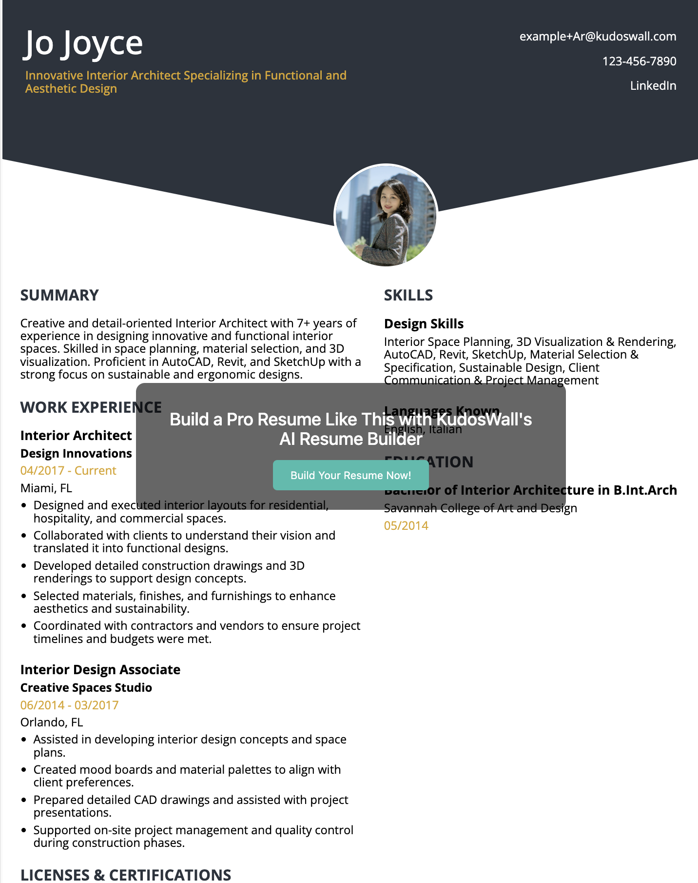 Interior Architect Resume Example