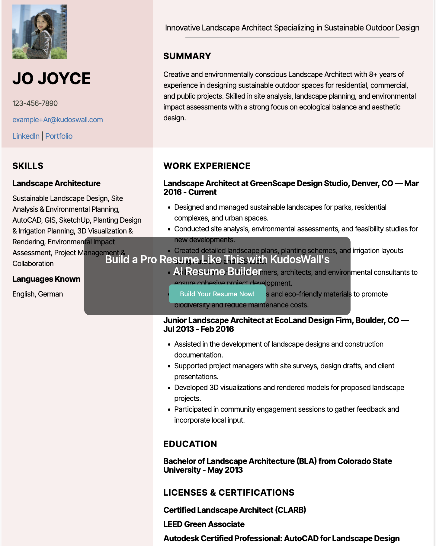 Landscape Architect Resume Example