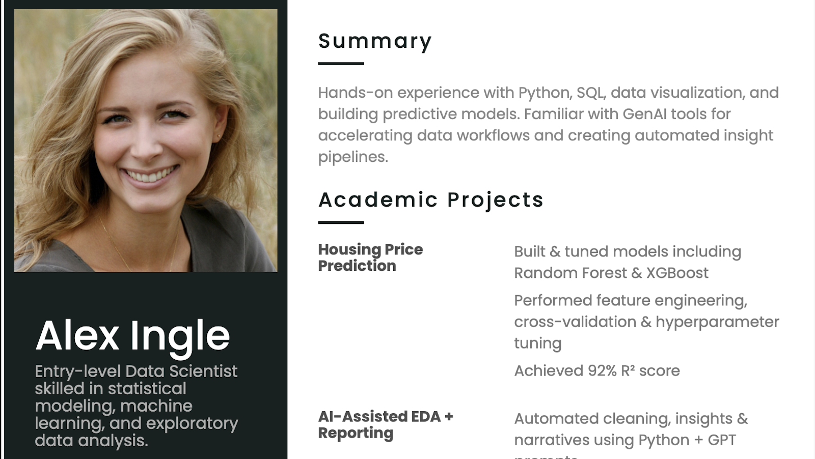 Resume Headline for Entry-level Data Scientist