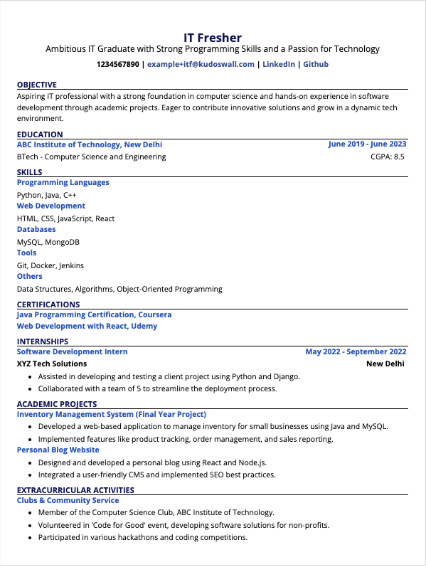 Fresher Resume Template