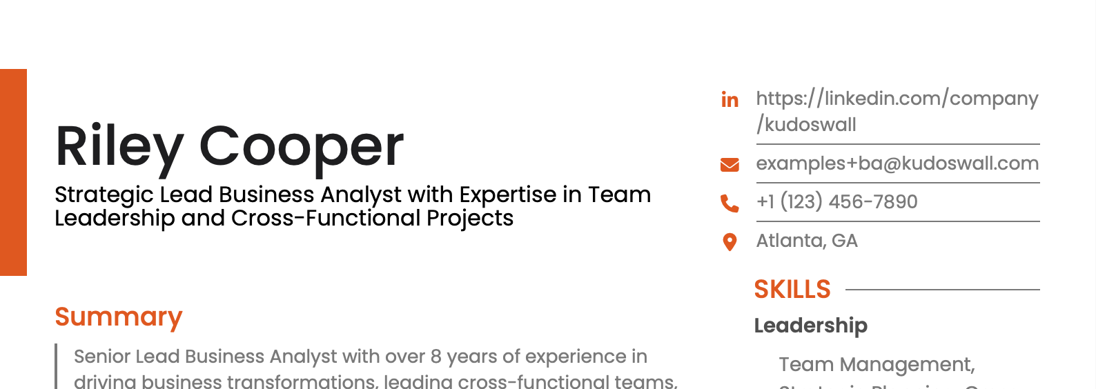 Lead Business Analyst Resume Headline Sample