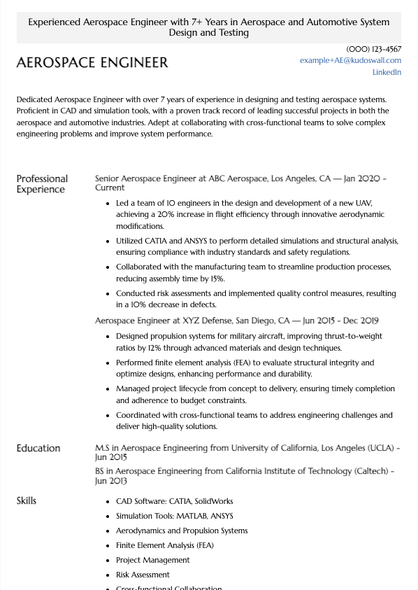 Aerospace Engineer Resume