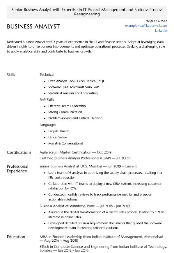 Business Analyst Resume