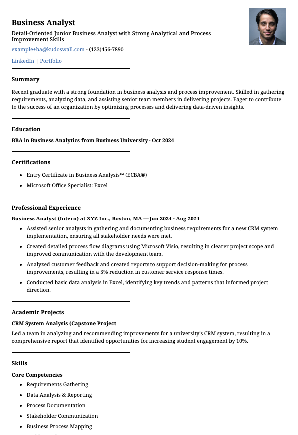 Junior Business Analyst Resume