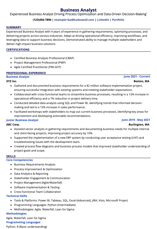 Mid-level Business Analyst Resume