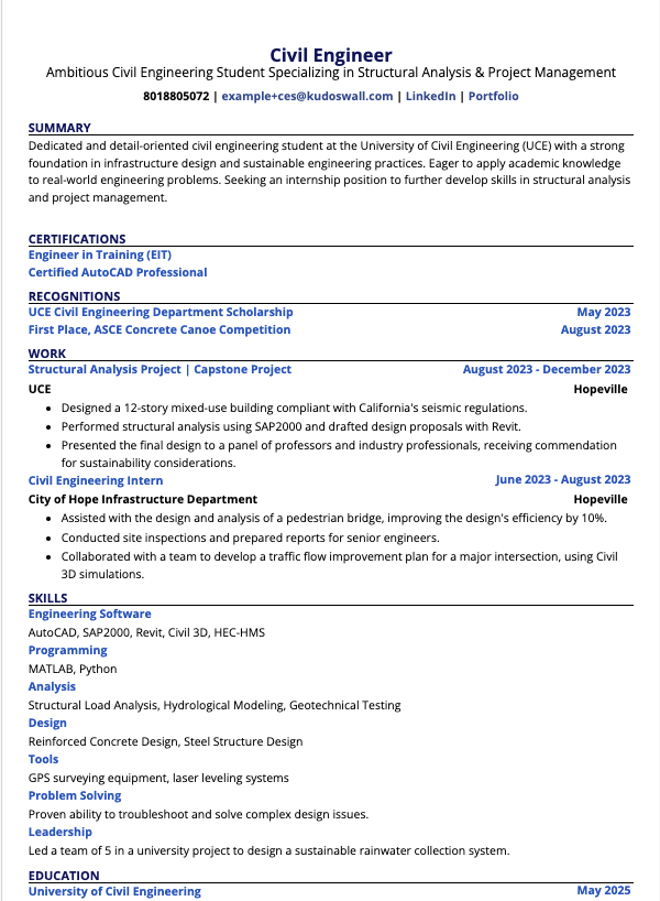 Civil Engineering Student Resume