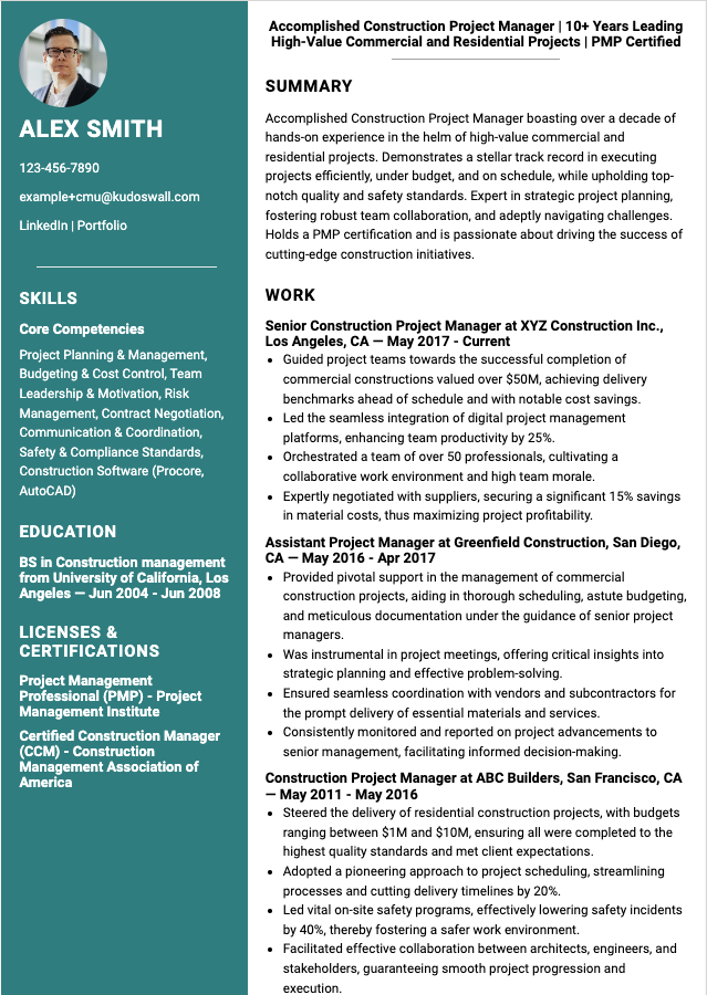 International Construction Manager Resume