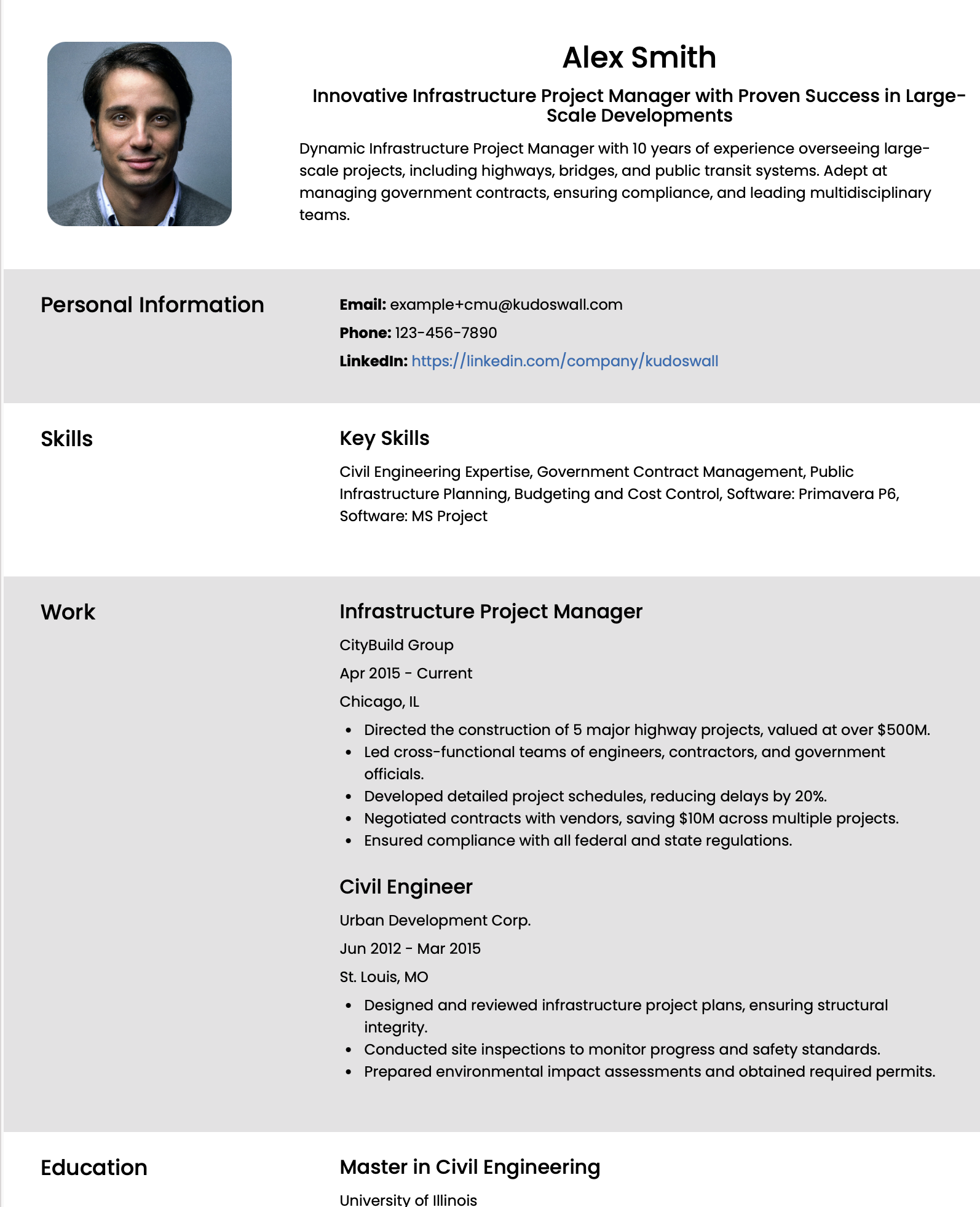 Infrastructure Project Manager Resume Example