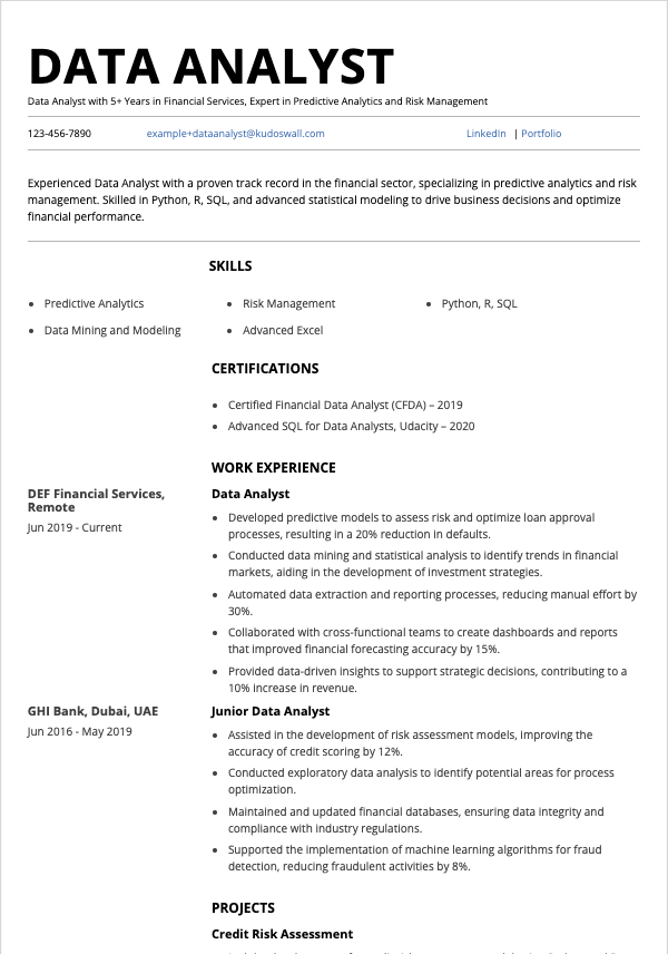 Mid-level Data Analyst Resume