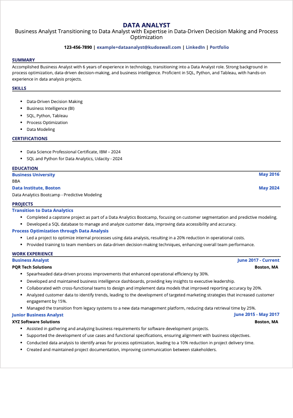 Resume for a Career Change to Data Analyst