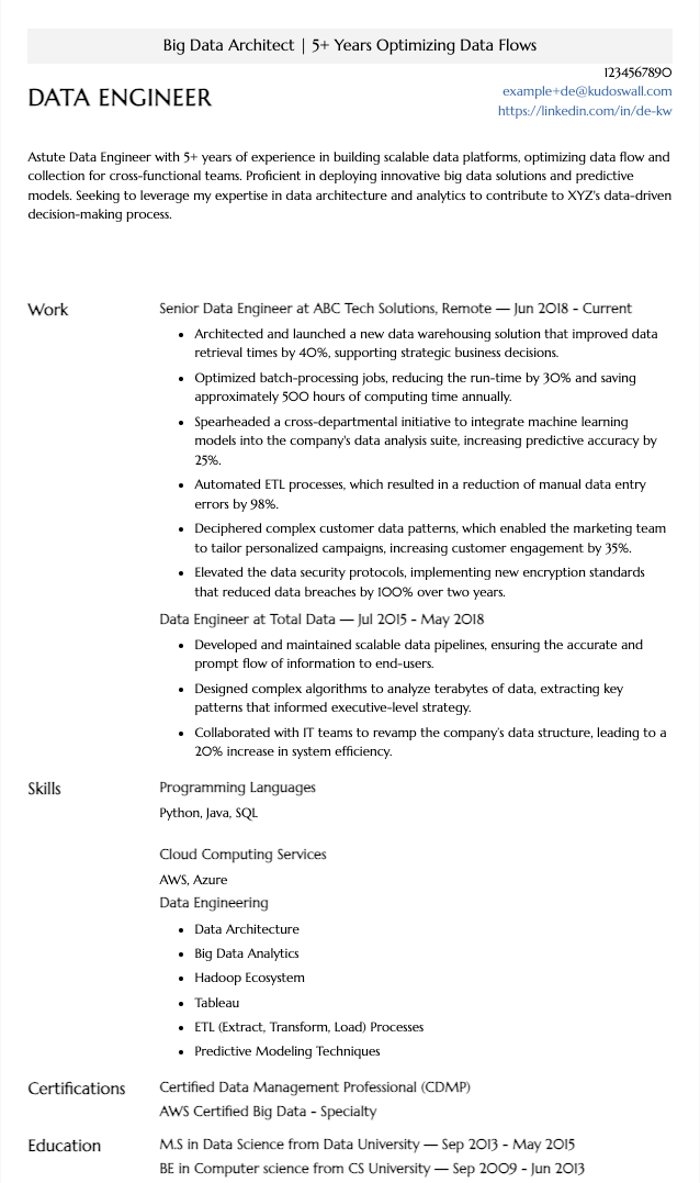 Big Data Engineer Resume