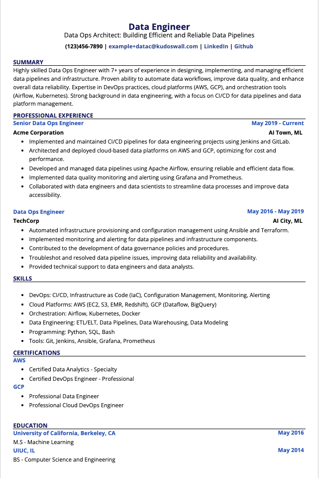 Data Ops Engineer Resume