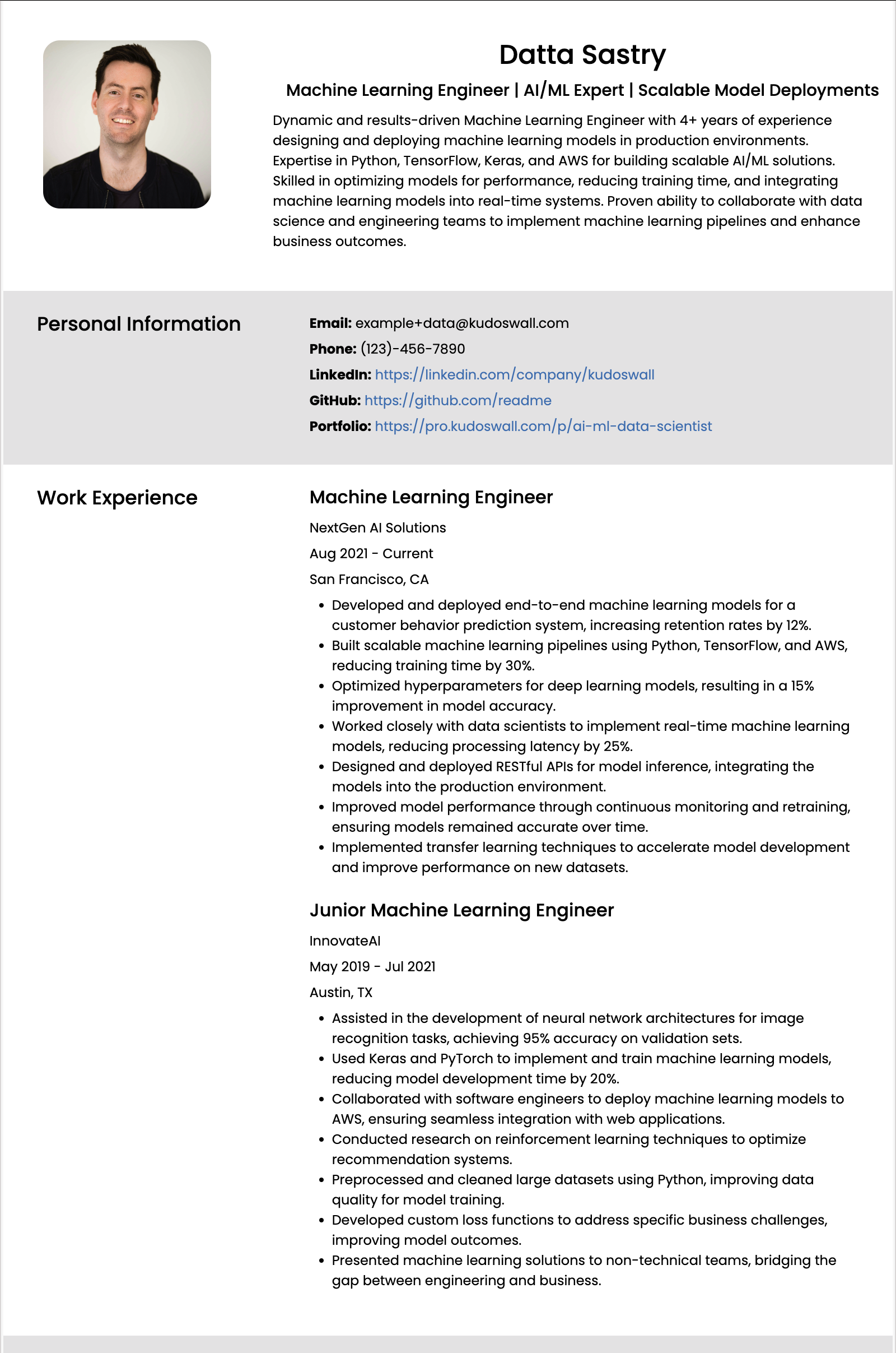 AI ML Engineer Resume