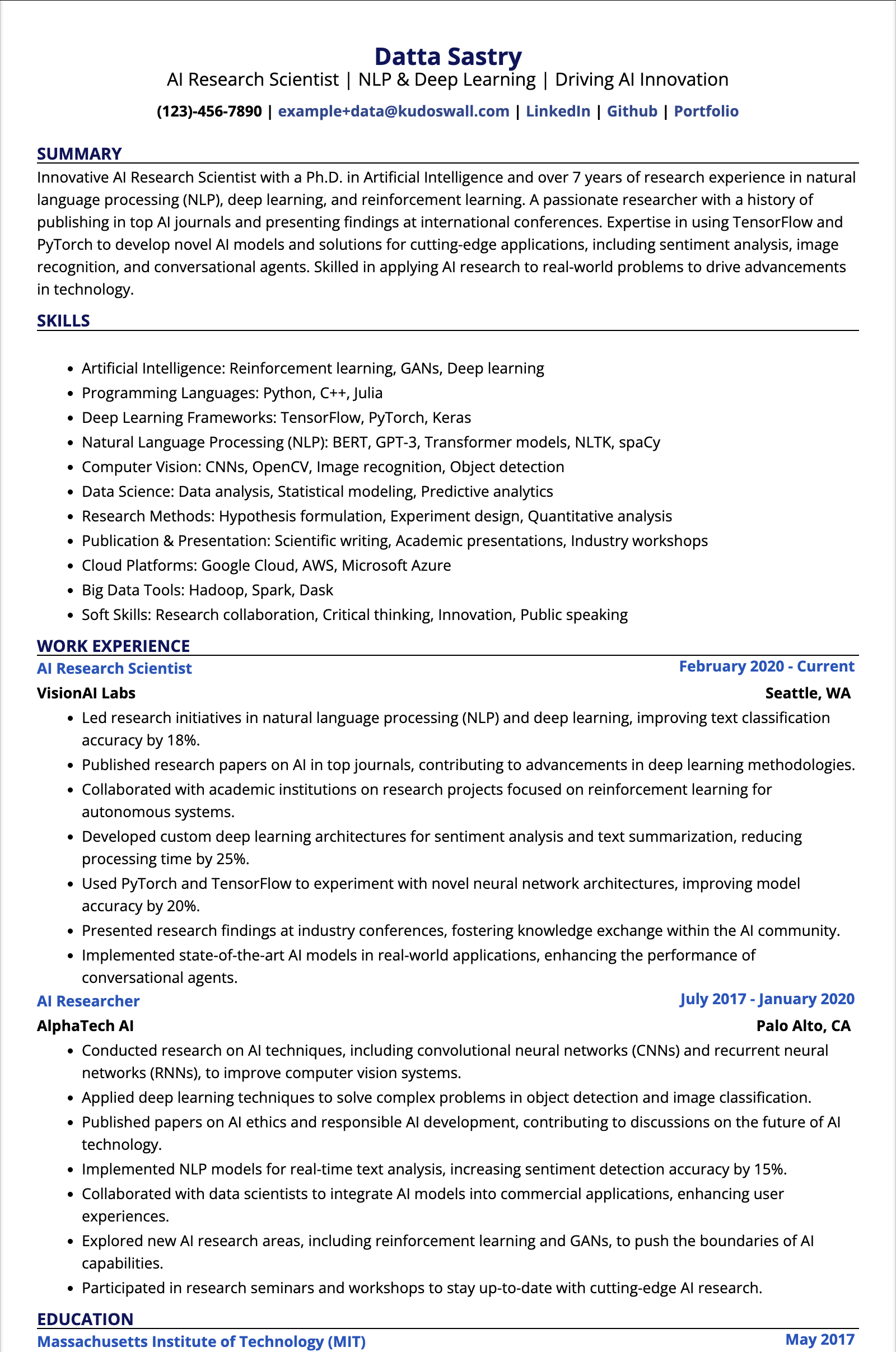 AI Research Scientist Resume