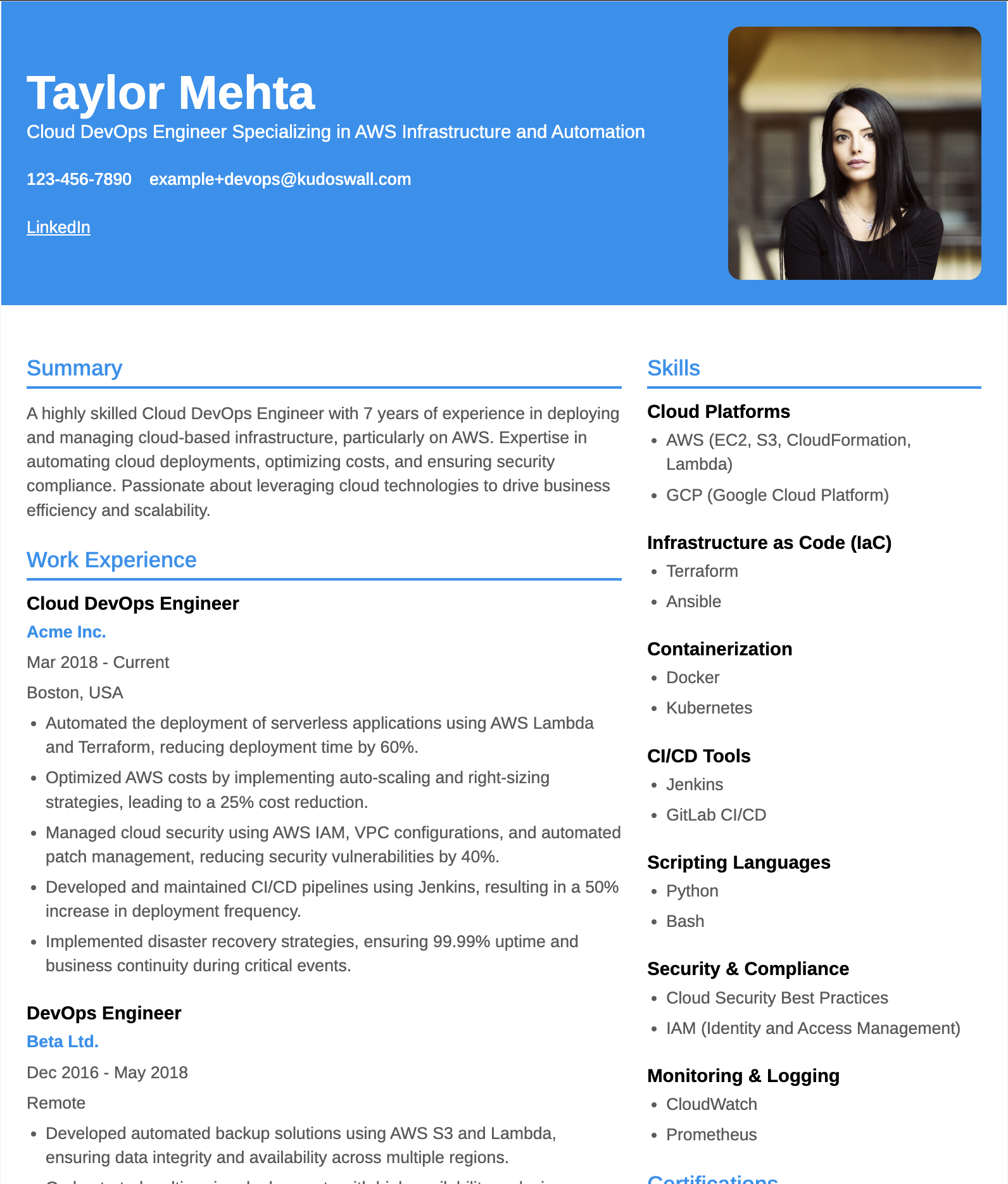 Cloud DevOps Engineer Resume