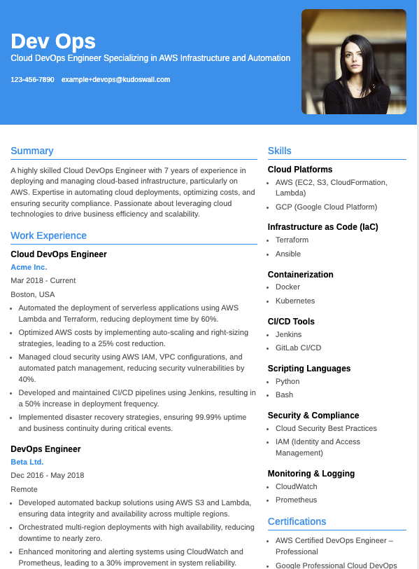 Cloud DevOps Engineer Resume