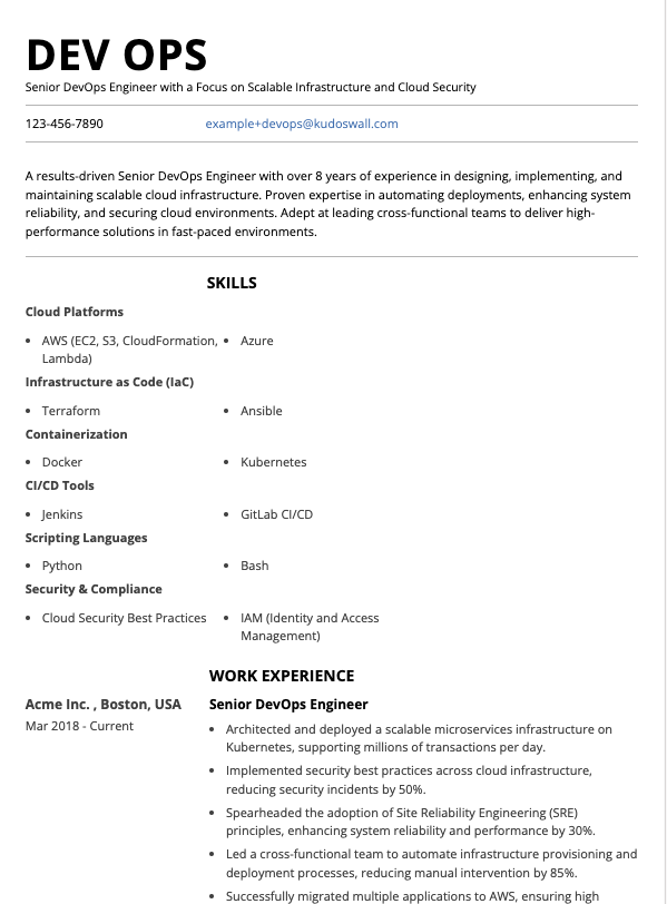 Senior DevOps Engineer Resume