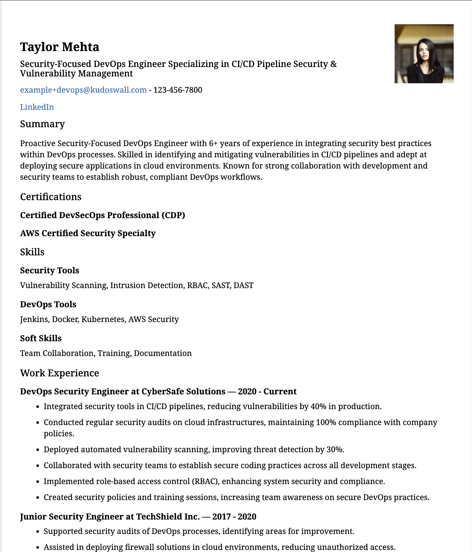 Security-Focused DevOps Engineer Resume