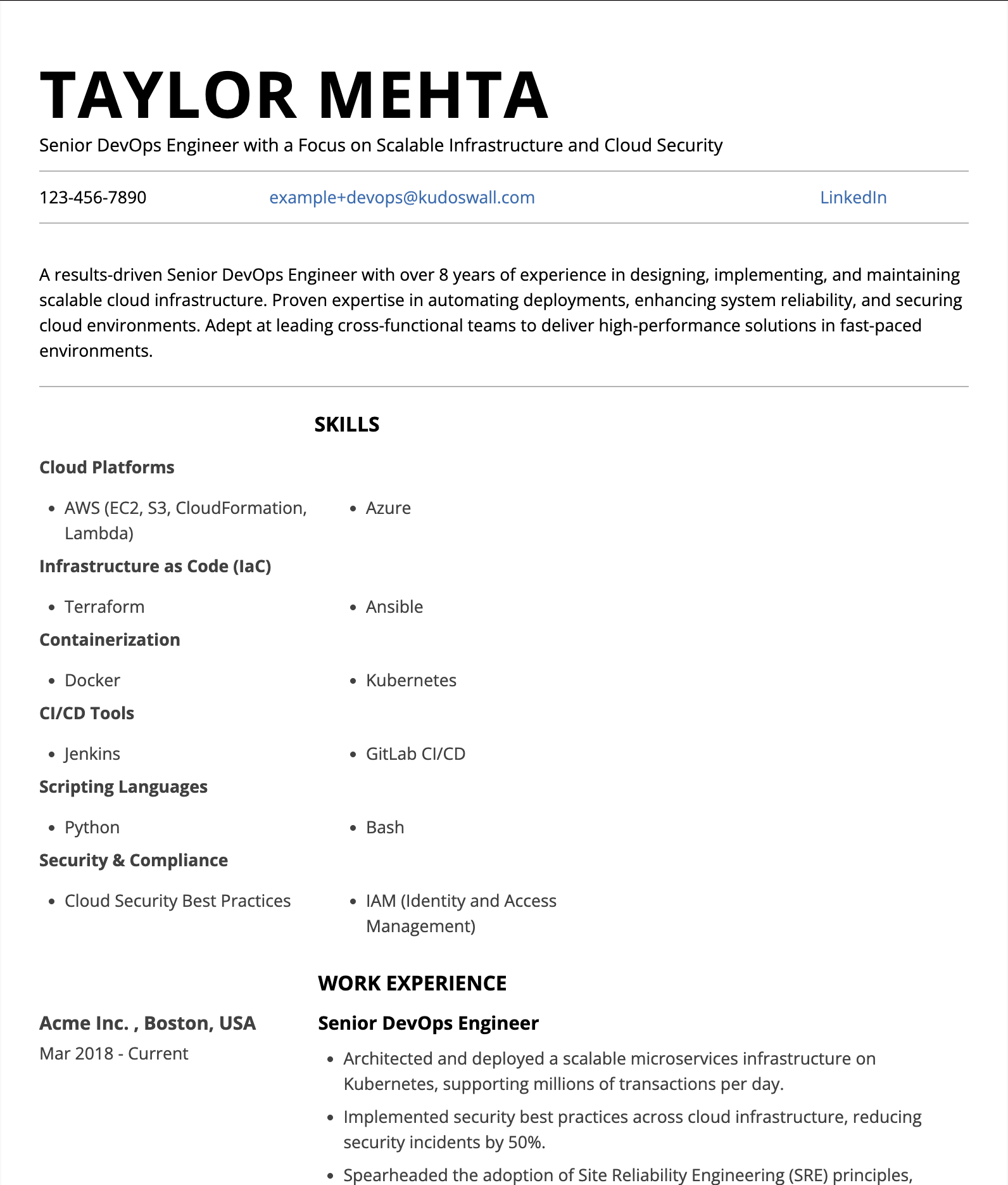 Senior DevOps Engineer Resume