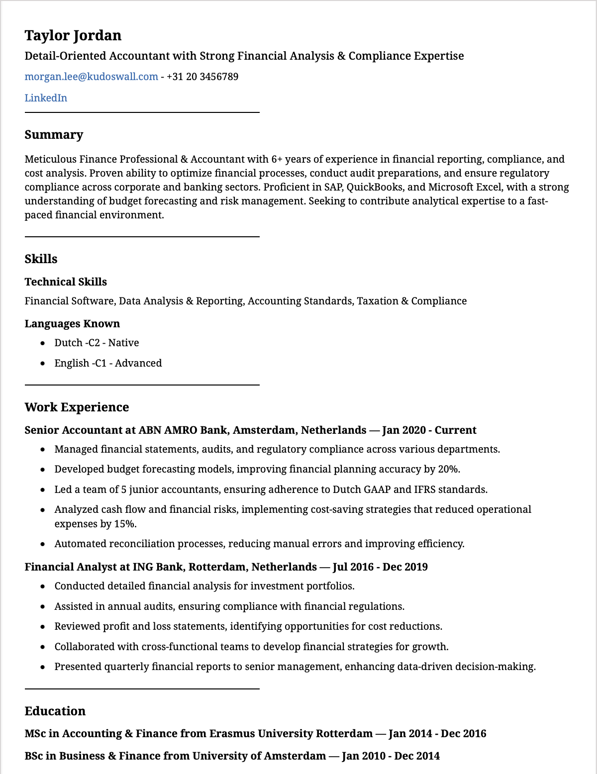 Europass CV Accountant Resume Example