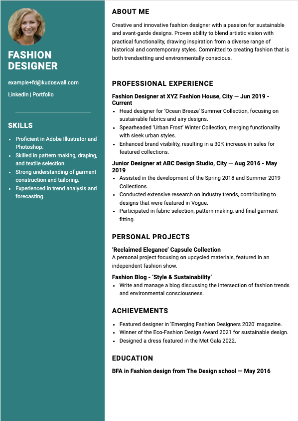 Fashion Designer Resume