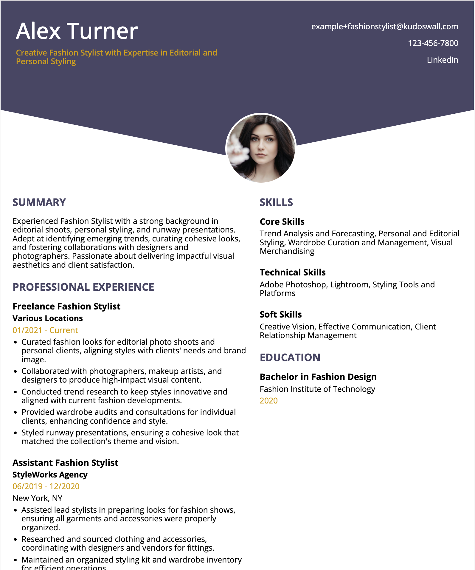 Fashion Stylist Resume Example