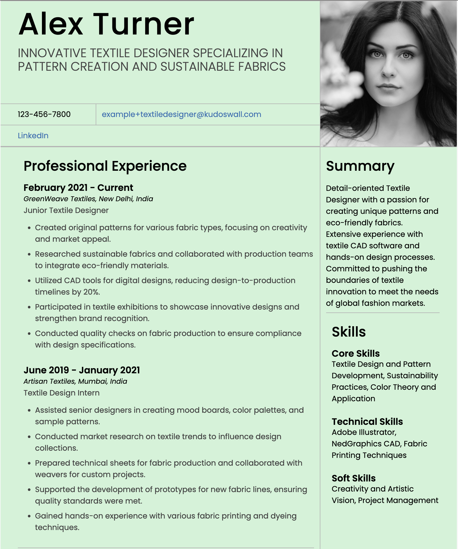 Textile Designer Resume Example