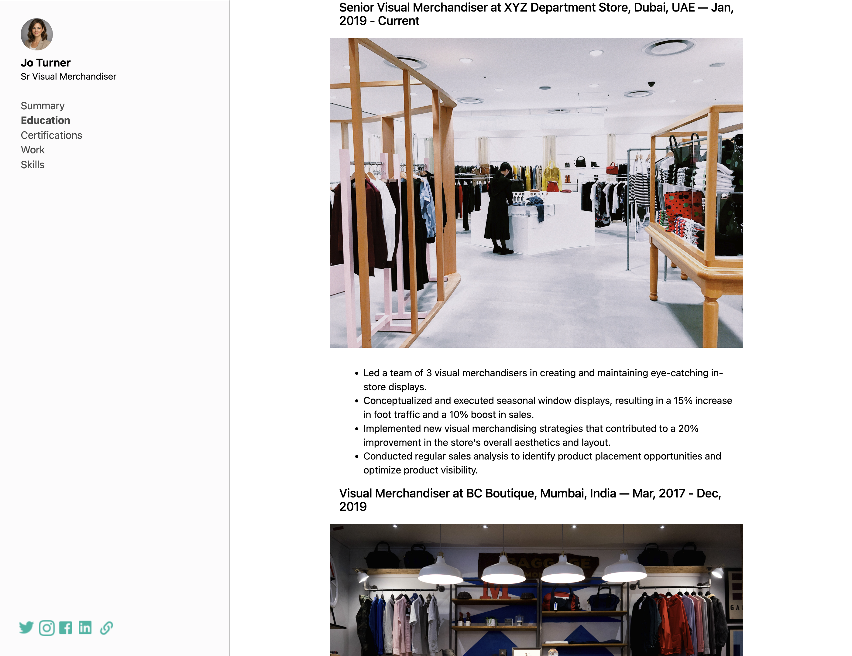 visual merchandising digital portfolio example