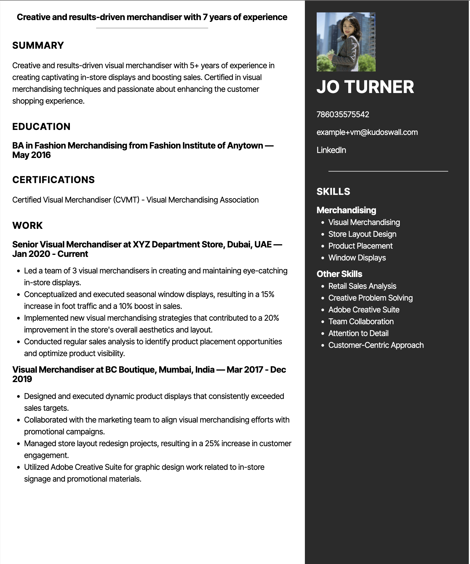 Visual Merchandiser Resume Example