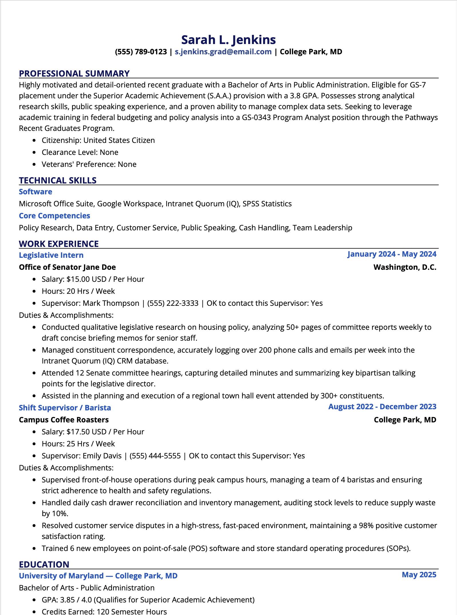 Entry-Level Federal Resume Format for USAJOBS