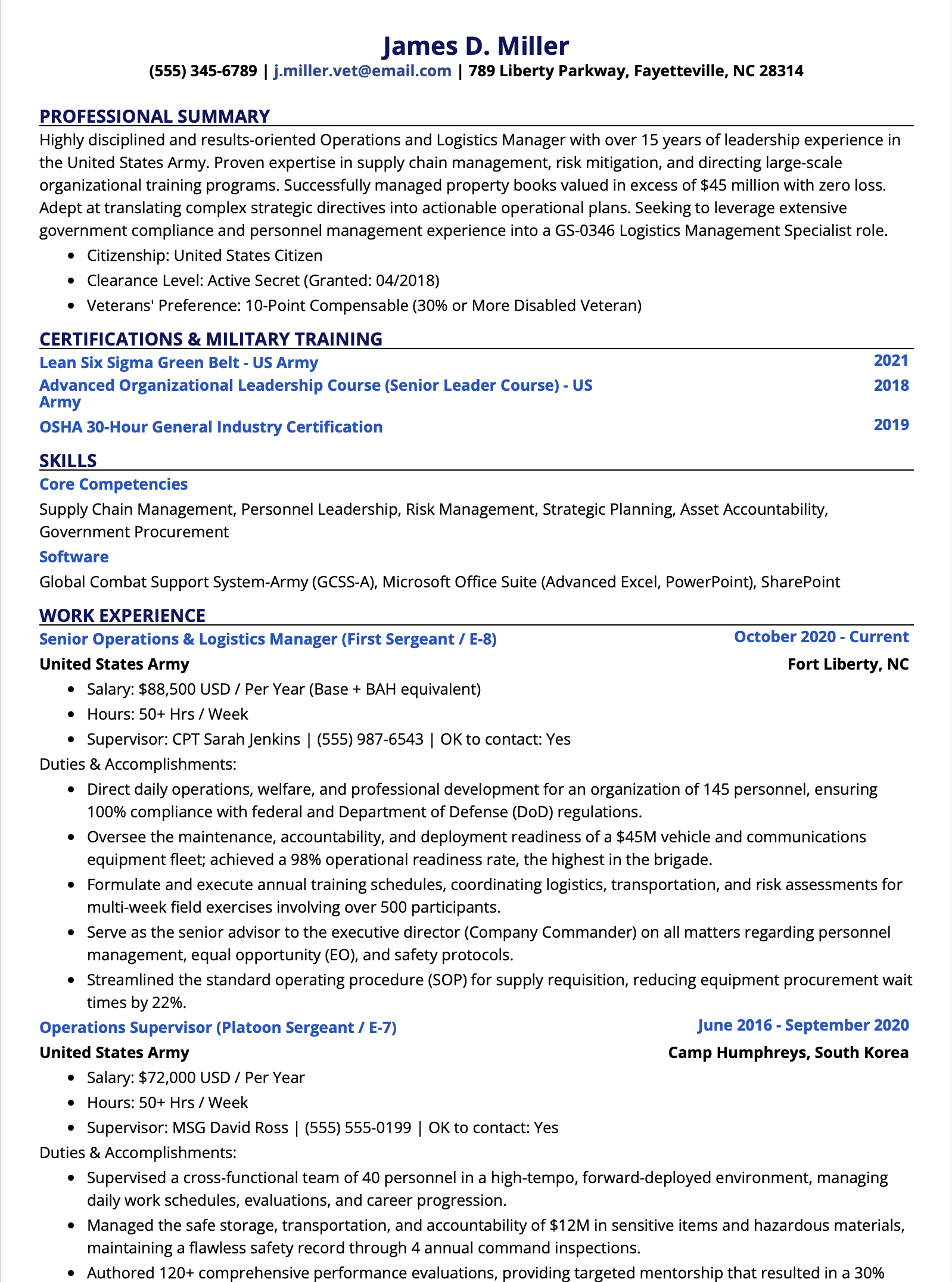 Military to Federal Resume Format