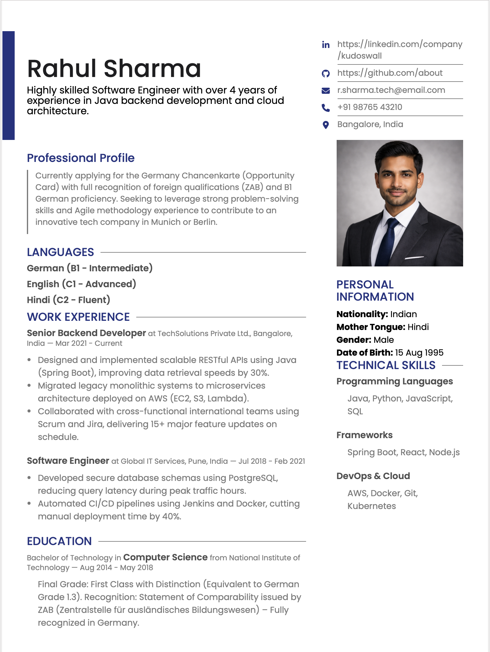 Chancenkarte CV Format (Opportunity Card Germany)