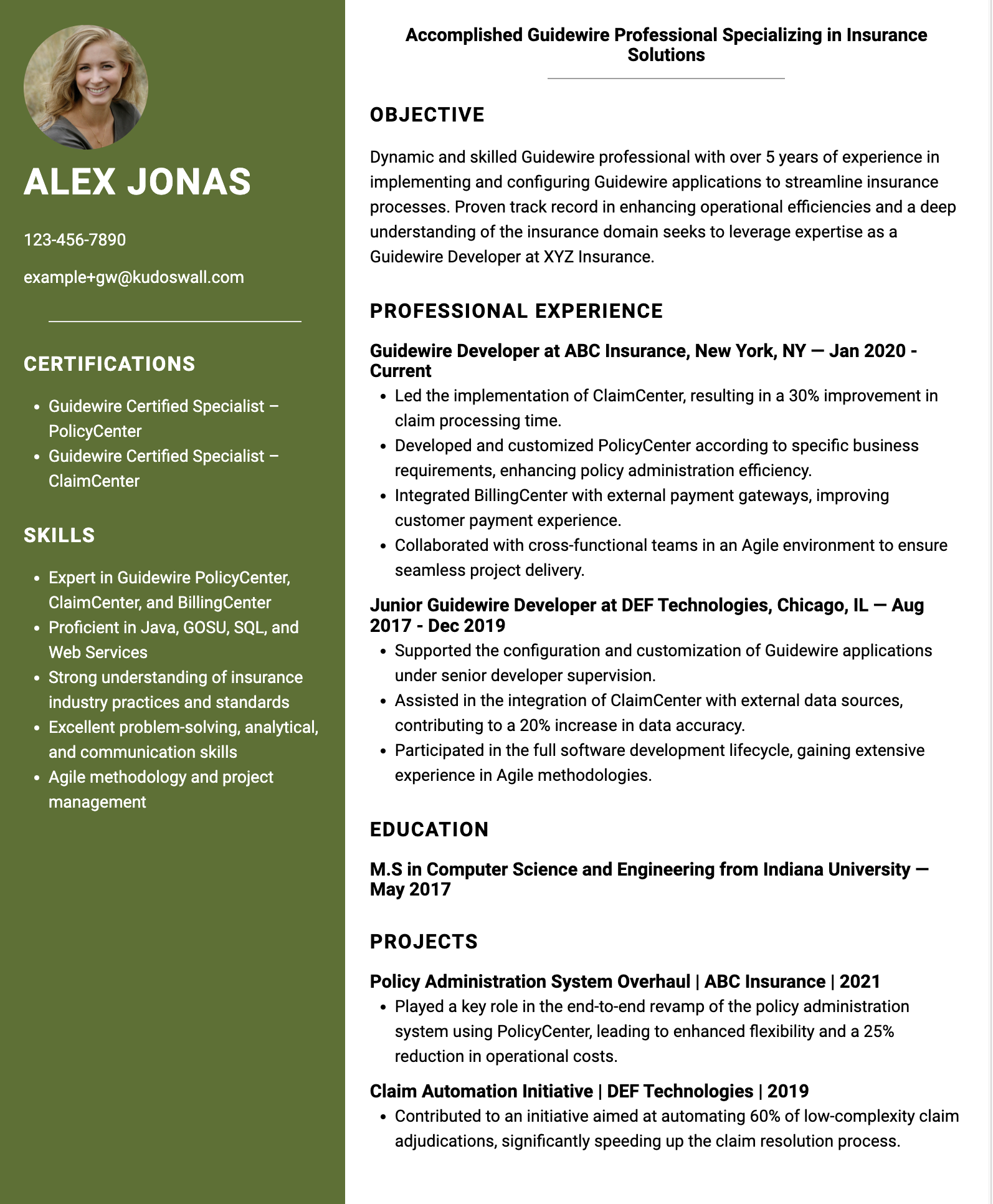 Guidewire Developer Resume