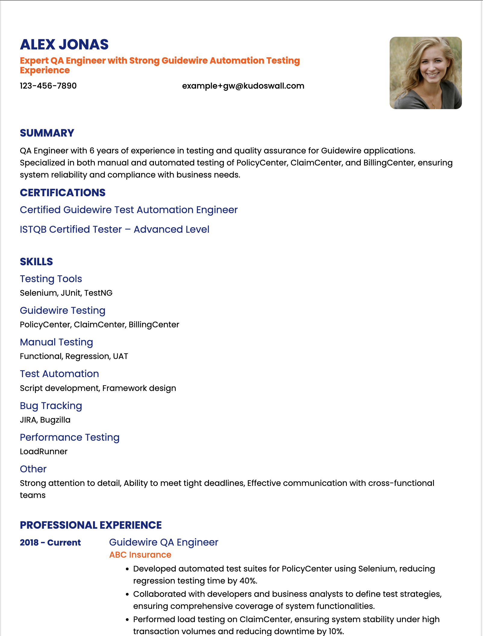 Guidewire Quality Engineer Resume