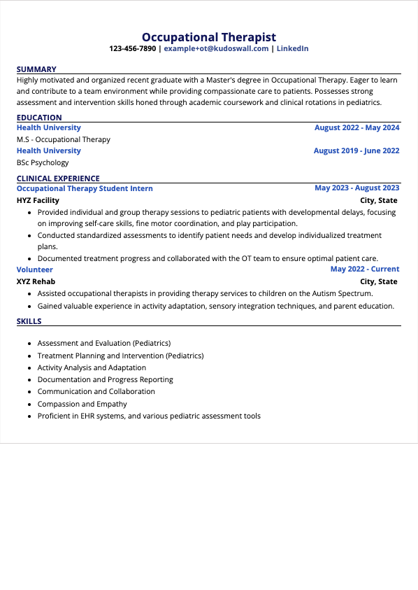 Entry-Level Occupational Therapist Resume Example | Build Your Pro 