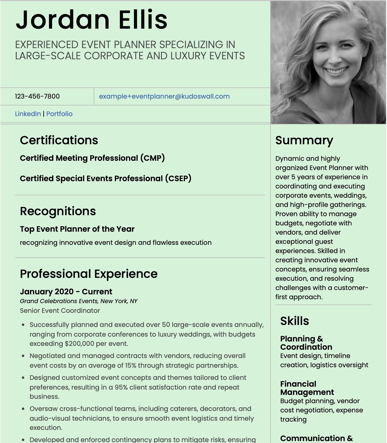 Event Planner Resume Example 