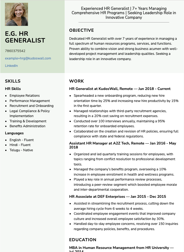 HR Generalist Resume