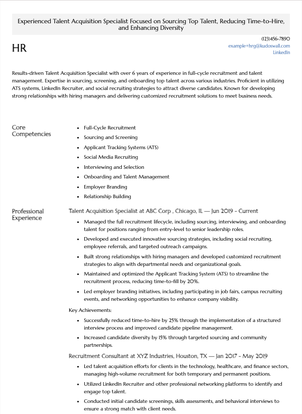 Talent Acquisition Resume