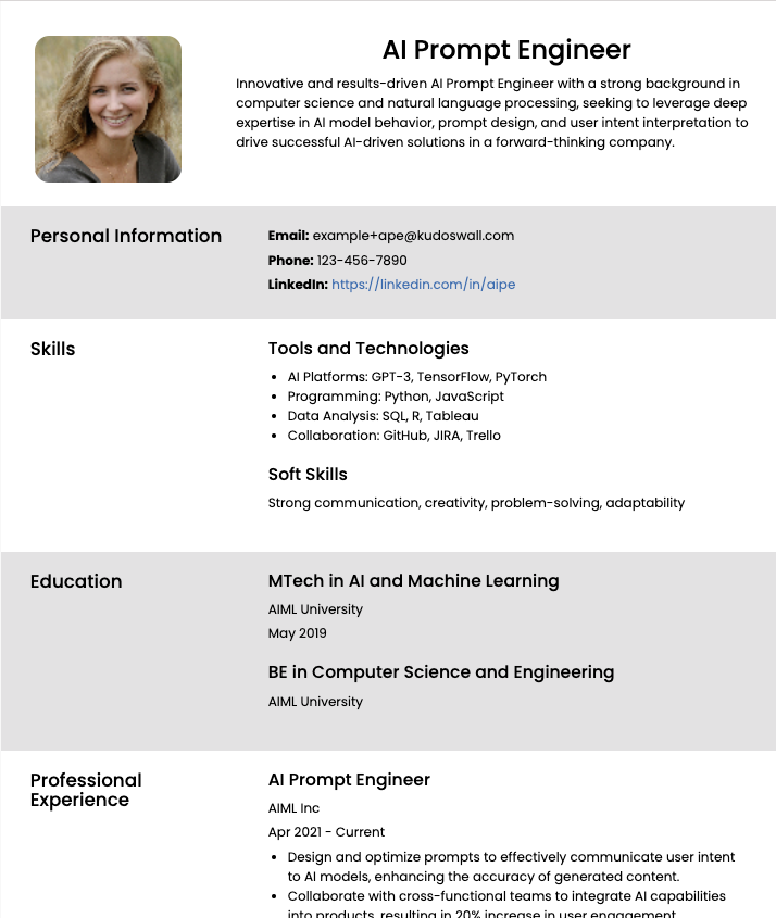 AI Prompt Engineer Resume