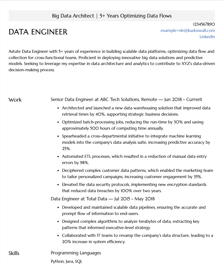 Big Data Engineer Resume