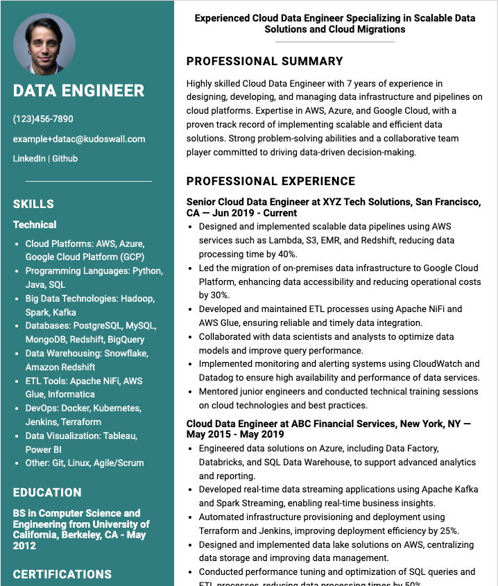 Cloud Data Engineer Resume