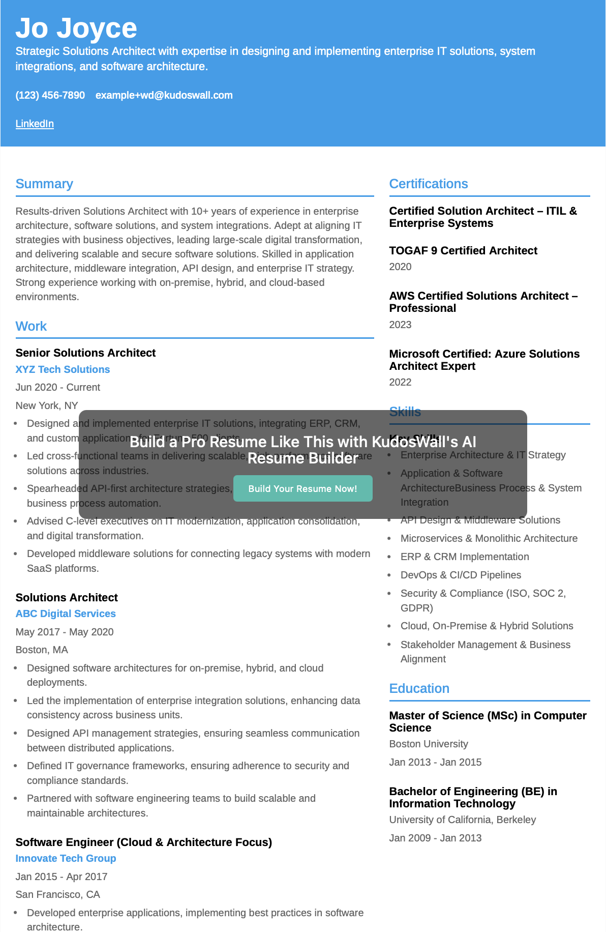 Solutions Architect Resume Example