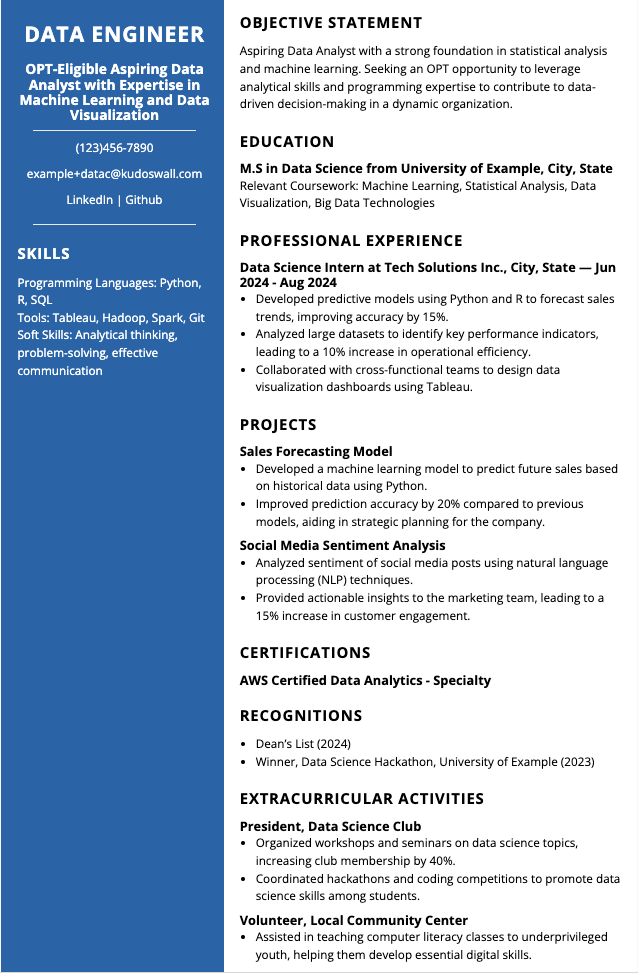 Aspiring Data Engineer Resume